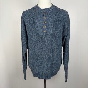 RedHead Men’s L Blue Marled Knit Henley Sweater Rustic Outdoor Heritage Pullover